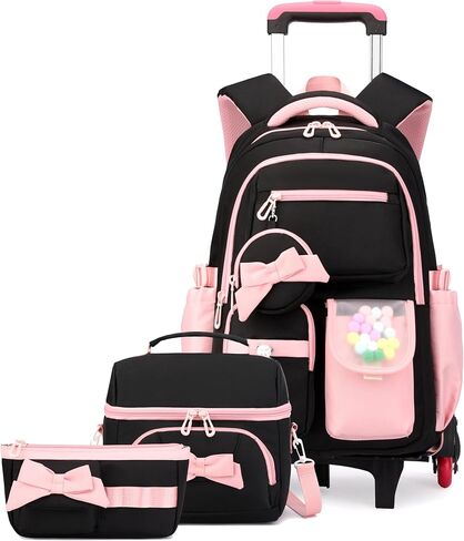 Rolling Backpack for Girls 3PCS Kids Backpack Set Cute Trolley Bags for Elementary Middle High School Wheeled Bookbags in Saudi Arabia