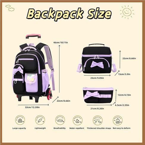 Rolling Backpack for Girls 3PCS Kids Backpack Set Cute Trolley Bags for Elementary Middle High School Wheeled Bookbags in Saudi Arabia