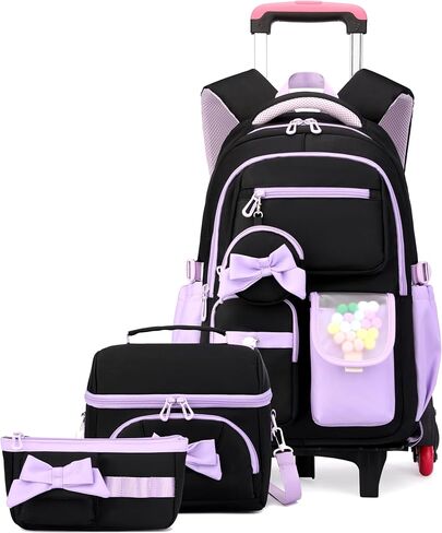 Rolling Backpack for Girls 3PCS Kids Backpack Set Cute Trolley Bags for Elementary Middle High School Wheeled Bookbags in Saudi Arabia