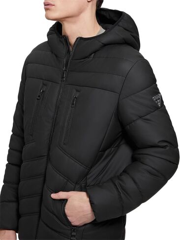 GUESS Men's Leo Tech Quilted Hooded Jacket in Saudi Arabia