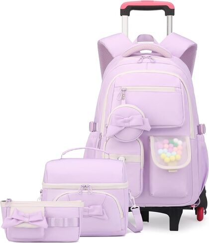 Rolling Backpack for Girls 3PCS Kids Backpack Set Cute Trolley Bags for Elementary Middle High School Wheeled Bookbags in Saudi Arabia