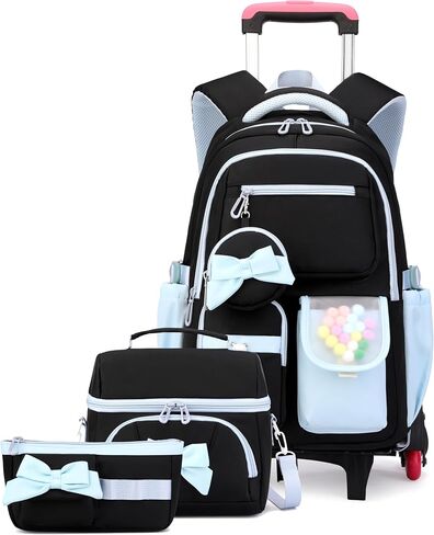 Rolling Backpack for Girls 3PCS Kids Backpack Set Cute Trolley Bags for Elementary Middle High School Wheeled Bookbags in Saudi Arabia