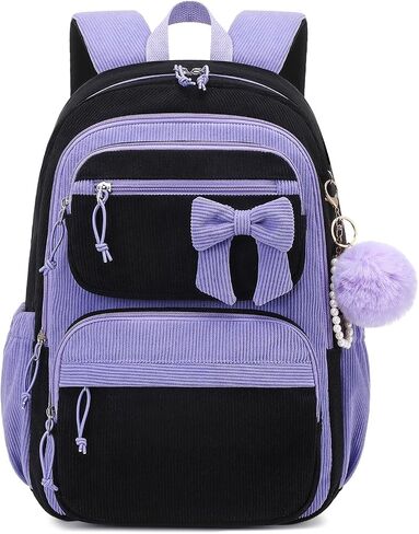 MUSEVOS School Backpack for Teen Girls, Cute Corduroy Backpack for Elementary Middle School with Multi-Pockets Black/Purple in Saudi Arabia