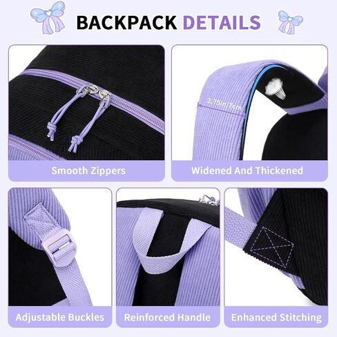 MUSEVOS School Backpack for Teen Girls, Cute Corduroy Backpack for Elementary Middle School with Multi-Pockets Black/Purple in Saudi Arabia