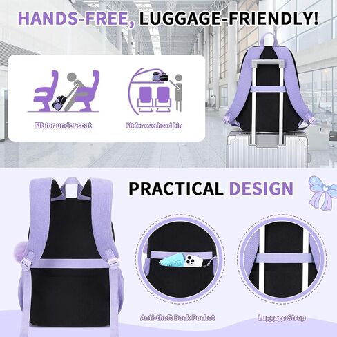 MUSEVOS School Backpack for Teen Girls, Cute Corduroy Backpack for Elementary Middle School with Multi-Pockets Black/Purple in Saudi Arabia
