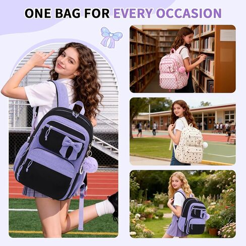 MUSEVOS School Backpack for Teen Girls, Cute Corduroy Backpack for Elementary Middle School with Multi-Pockets Black/Purple in Saudi Arabia