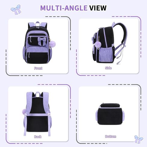 MUSEVOS School Backpack for Teen Girls, Cute Corduroy Backpack for Elementary Middle School with Multi-Pockets Black/Purple in Saudi Arabia