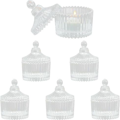 12 Pack Candle Holders with Lids,Tealight Candle Holders Pack Alone,Glass Holders for Pillar Candles,Wedding, Home Decor, Candy Glass Storage in Saudi Arabia