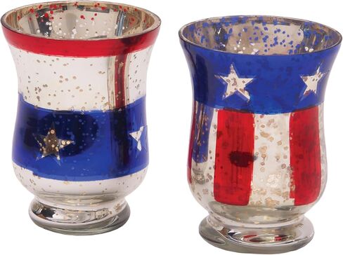 C&F Home Stars & Stripes Set of 2 Glass Votive Candle Holders 4.7" Versatile Summer Patriotic Independence Day 4th of July Patriotic Home Living Room End Table Fireplace Mantle Kitchen Dining Dinner in Saudi Arabia