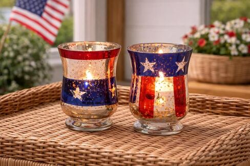 C&F Home Stars & Stripes Set of 2 Glass Votive Candle Holders 4.7" Versatile Summer Patriotic Independence Day 4th of July Patriotic Home Living Room End Table Fireplace Mantle Kitchen Dining Dinner in Saudi Arabia