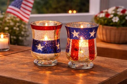 C&F Home Stars & Stripes Set of 2 Glass Votive Candle Holders 4.7" Versatile Summer Patriotic Independence Day 4th of July Patriotic Home Living Room End Table Fireplace Mantle Kitchen Dining Dinner in Saudi Arabia