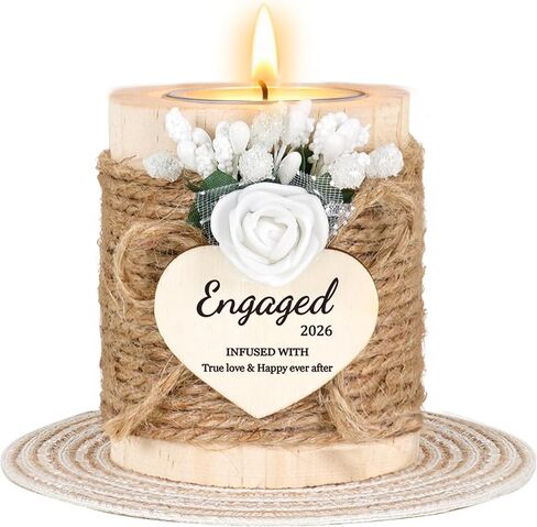 Engagement Gifts for Couples 2026 – Rustic Wooden Candle Holder with 4 Tealight Candles, Thoughtful Gift for the Bride to Be, Features Engaged 2026, Wedding Keepsake & Bridal Shower Favor in Saudi Arabia