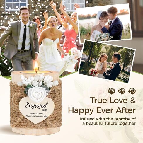 Engagement Gifts for Couples 2026 – Rustic Wooden Candle Holder with 4 Tealight Candles, Thoughtful Gift for the Bride to Be, Features Engaged 2026, Wedding Keepsake & Bridal Shower Favor in Saudi Arabia