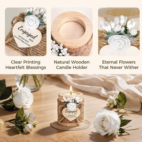 Engagement Gifts for Couples 2026 – Rustic Wooden Candle Holder with 4 Tealight Candles, Thoughtful Gift for the Bride to Be, Features Engaged 2026, Wedding Keepsake & Bridal Shower Favor in Saudi Arabia