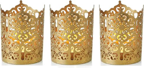Hosley Set of 3 Gold Diamond Cut Candle Holders 4 Inches High Elevate Your Space with Elegant Metal Candle Holders in a Value Pack in Saudi Arabia