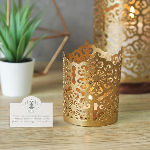 Hosley Set of 3 Gold Diamond Cut Candle Holders 4 Inches High Elevate Your Space with Elegant Metal Candle Holders in a Value Pack in Saudi Arabia