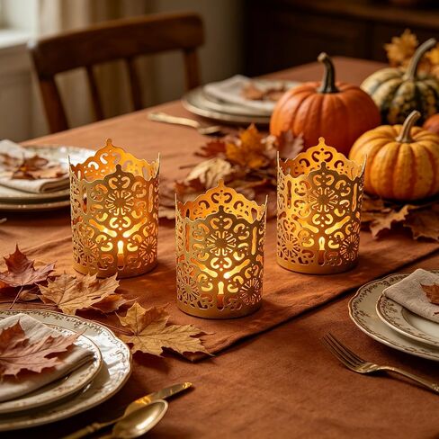 Hosley Set of 3 Gold Diamond Cut Candle Holders 4 Inches High Elevate Your Space with Elegant Metal Candle Holders in a Value Pack in Saudi Arabia