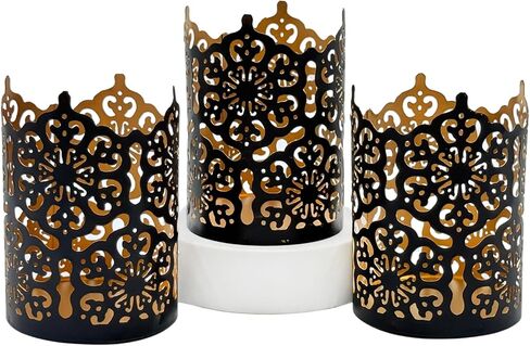 Hosley Set of 3 Gold Diamond Cut Candle Holders 4 Inches High Elevate Your Space with Elegant Metal Candle Holders in a Value Pack in Saudi Arabia