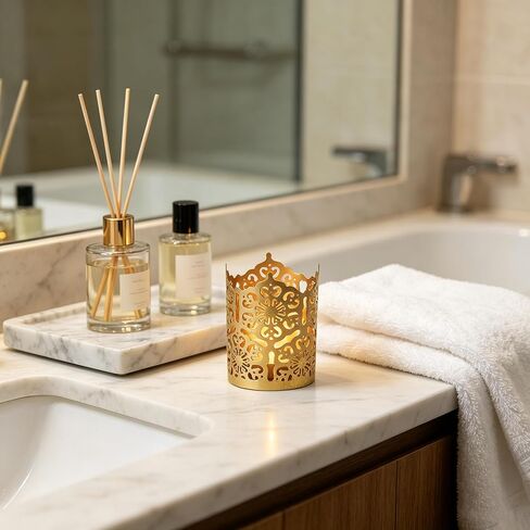 Hosley Set of 3 Gold Diamond Cut Candle Holders 4 Inches High Elevate Your Space with Elegant Metal Candle Holders in a Value Pack in Saudi Arabia