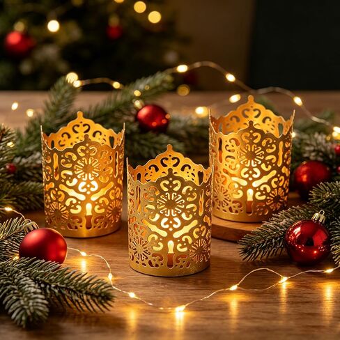 Hosley Set of 3 Gold Diamond Cut Candle Holders 4 Inches High Elevate Your Space with Elegant Metal Candle Holders in a Value Pack in Saudi Arabia