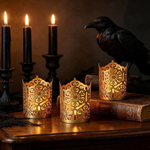 Hosley Set of 3 Gold Diamond Cut Candle Holders 4 Inches High Elevate Your Space with Elegant Metal Candle Holders in a Value Pack in Saudi Arabia