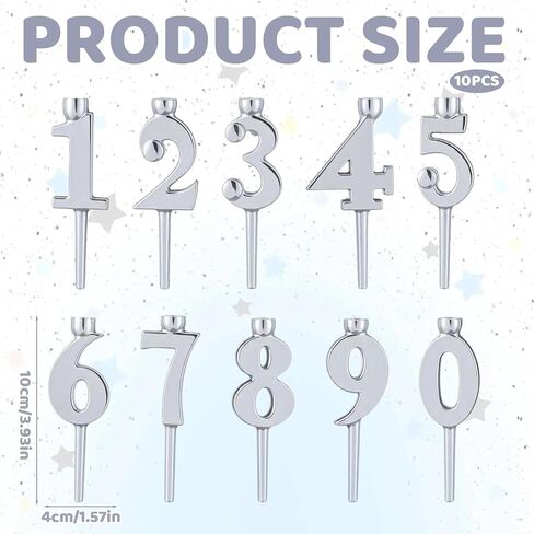 Reusable Number Candle Holders, Birthday Cake Decorations with Silver Metal Stands, 10-Piece Number Candle Holder Set for Reusable Birthday Candles, Durable Numbered Candle Holder Set for Cake Toppers in Saudi Arabia