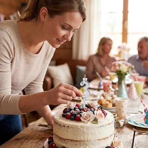 Reusable Number Candle Holders, Birthday Cake Decorations with Silver Metal Stands, 10-Piece Number Candle Holder Set for Reusable Birthday Candles, Durable Numbered Candle Holder Set for Cake Toppers in Saudi Arabia