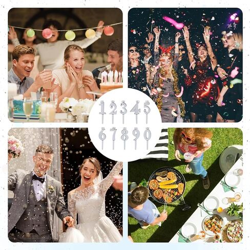 Reusable Number Candle Holders, Birthday Cake Decorations with Silver Metal Stands, 10-Piece Number Candle Holder Set for Reusable Birthday Candles, Durable Numbered Candle Holder Set for Cake Toppers in Saudi Arabia