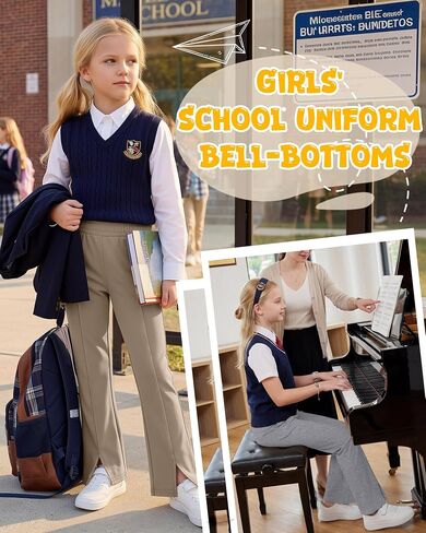 3 قطع بنات مضيئة السراويل مرونة الخصر جرس أسفل واسعة الساق Sweatpants عادية سبليت هيم زي مدرسي اليوغا طماق in Kuwait