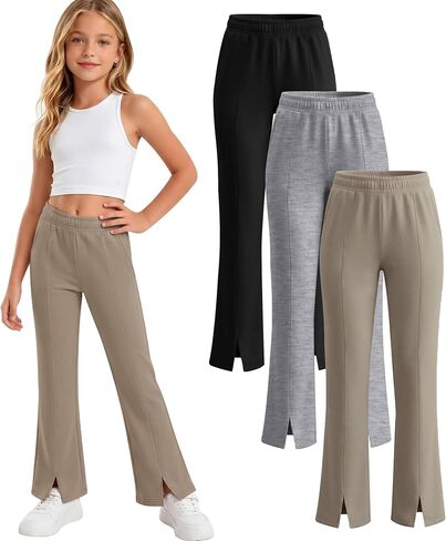 3 قطع بنات مضيئة السراويل مرونة الخصر جرس أسفل واسعة الساق Sweatpants عادية سبليت هيم زي مدرسي اليوغا طماق in Kuwait