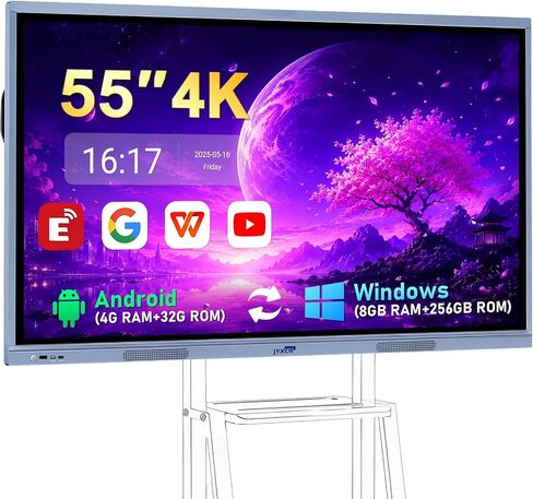75" 4K UHD Interactive Smart Board for Conference Rooms - Dual OS (Windows 10 & Android 11) Touchscreen with 20-Point Multi-Touch, Wireless Collaboration & Anti-Glare Display for Businesses in Kuwait