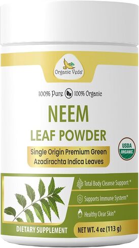 Organic Veda Neem Leaf Powder - Gentle Dried Organic Neem Leaves Powder - Herbal Supplement for Skin, Gut Cleanse & Immune Support - Non-GMO, Gluten-Free, Vegan – 4 oz in Saudi Arabia