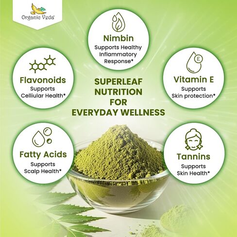 Organic Veda Neem Leaf Powder - Gentle Dried Organic Neem Leaves Powder - Herbal Supplement for Skin, Gut Cleanse & Immune Support - Non-GMO, Gluten-Free, Vegan – 4 oz in Saudi Arabia