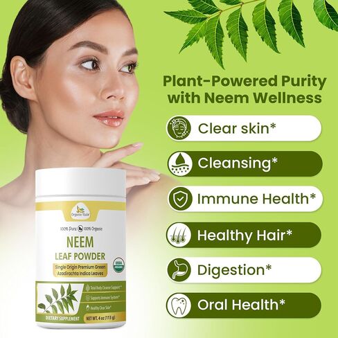 Organic Veda Neem Leaf Powder - Gentle Dried Organic Neem Leaves Powder - Herbal Supplement for Skin, Gut Cleanse & Immune Support - Non-GMO, Gluten-Free, Vegan – 4 oz in Saudi Arabia
