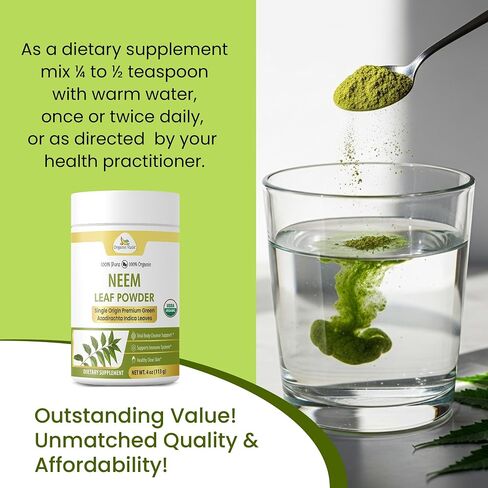 Organic Veda Neem Leaf Powder - Gentle Dried Organic Neem Leaves Powder - Herbal Supplement for Skin, Gut Cleanse & Immune Support - Non-GMO, Gluten-Free, Vegan – 4 oz in Saudi Arabia