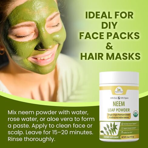 Organic Veda Neem Leaf Powder - Gentle Dried Organic Neem Leaves Powder - Herbal Supplement for Skin, Gut Cleanse & Immune Support - Non-GMO, Gluten-Free, Vegan – 4 oz in Saudi Arabia