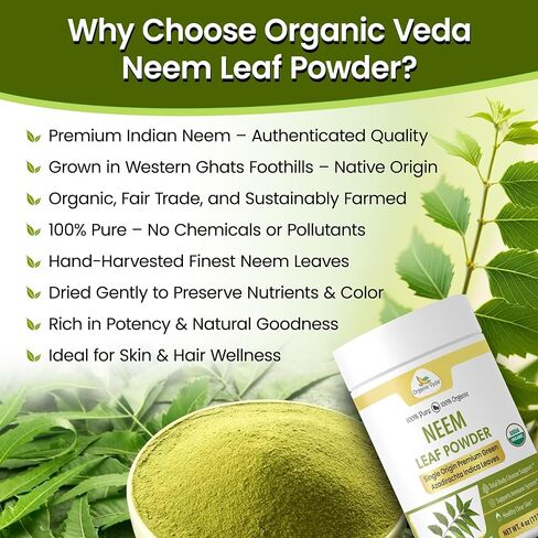 Organic Veda Neem Leaf Powder - Gentle Dried Organic Neem Leaves Powder - Herbal Supplement for Skin, Gut Cleanse & Immune Support - Non-GMO, Gluten-Free, Vegan – 4 oz in Saudi Arabia