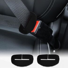 2Pcs Seat Belt Buckle Cover, Anti-Scratch Leather Car Seat Belt Silencer Clip Holster, Pure Hand Sewing Auto Seat Belt Buckle Protector, Universal Car Interior Accessories for All Cars (Black)