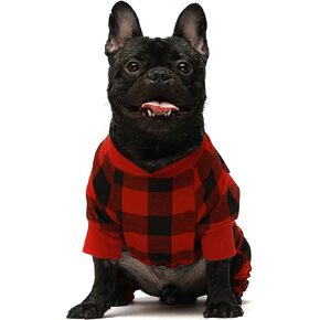 Fitwarm Buffalo Plaid Dog Pajamas, 100% Cotton Dog Clothes for Small Dogs Girl Boy, Holiday Pet Outfit, Cat Onesie, Red, Black, Small