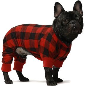 Fitwarm Buffalo Plaid Dog Pajamas, 100% Cotton Dog Clothes for Small Dogs Girl Boy, Holiday Pet Outfit, Cat Onesie, Red, Black, Small
