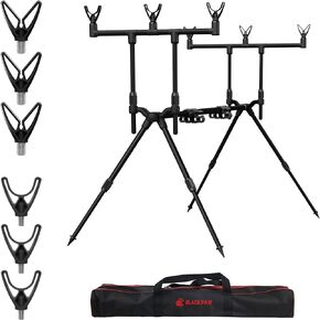 Black Paw Retractable Carp Fishing Rod Stand Holder Adjustable Fishing Pole Pod Stand with 6 PCS V-Shape Rod Rest Head and Carry Bag