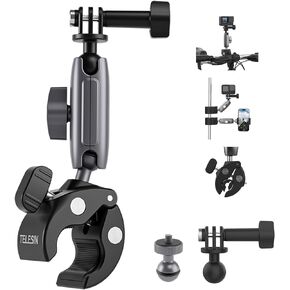 TELESIN° S2 Quick Release Clamp Mount, Bike Motorcycle Handlebar Roll Bar Tube Clip Holder Attach Accessories for GoPro 12 11 10 9 8 Insta360 X3 X4 GO3 Ace Pro DJI Action 3 4 Pocket 3 Mounting