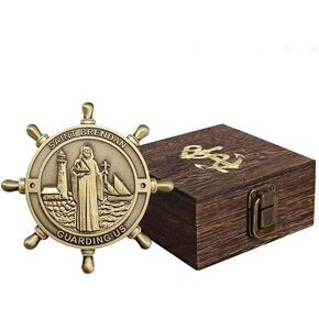 NEW NOAM for Boat Owners, Antique Brass - Best Boating Gifts for Men - Saint Brendan Guarding Us, Enthusiasts and Seafarer Like Will Love This Stunning Boat Accessories Gifts for Men