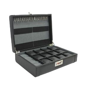 Dama Stile Jewellery Box Organizer SKH33 jewelry boxes for women, 12 slots jewelry organizer box, 24 rings box, 22 metal hook for rosary, necklace or bracelet, (Black)