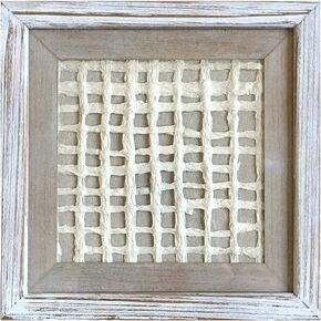 12X12 Rustic Abstract Checks Rice Paper Framed Wall Art Shadow Box Decor with Front Glass