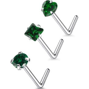 3 Pcs 20G ASTM F136 Titanium Nose Rings Studs for Women G23 Titanium Nose Rings Diamond CZ Nose Studs L Shaped Nose Nostril Piercing Jewelry Hypoallergenic