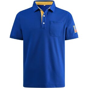 Men's Tactical Polo Shirts Performance Dry Fit Short Sleeve Moisture Wicking Pique American Flag T-Shirts