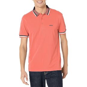 BOSS Men's Pique Short Sleeve Polo Shirt, Fusion Coral, Medium