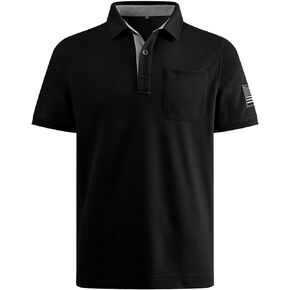 Men's Tactical Polo Shirts Performance Dry Fit Short Sleeve Moisture Wicking Pique American Flag T-Shirts