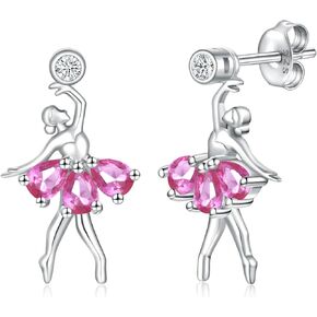 Sterling Silver Ballerina Earrings Studs - 925 Dancer Jewelry Ballet Themed Gifts for Girls Christmas